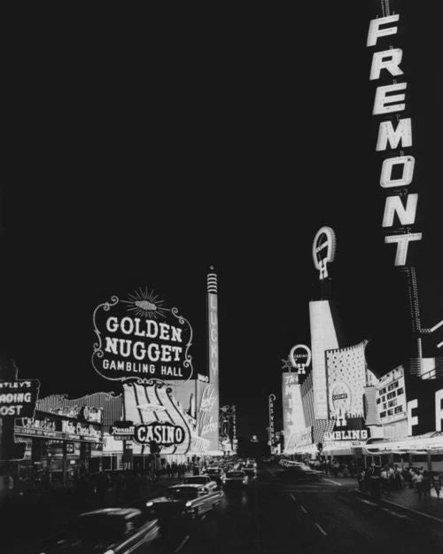 1968 Downtown Las Vegas Glossy Photo Casinos Print Golden Nugget Poster