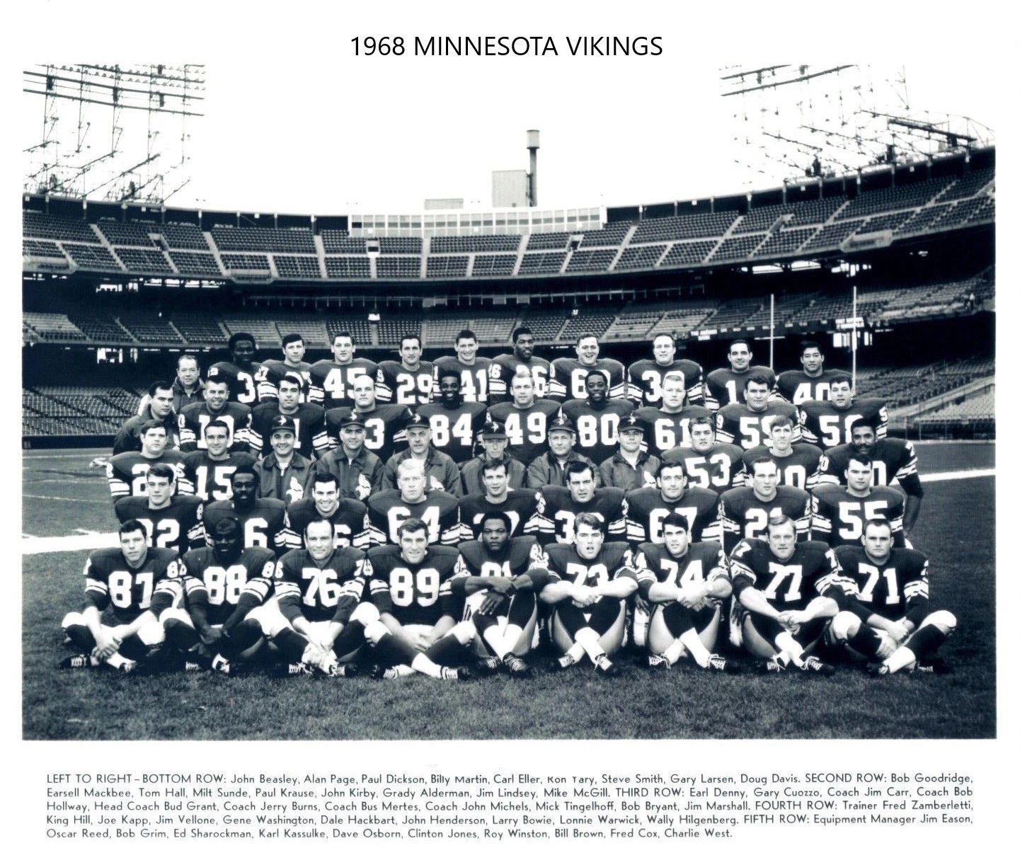 1968 Minnesota Vikings Team Magnet Football Nfl Picture Bw