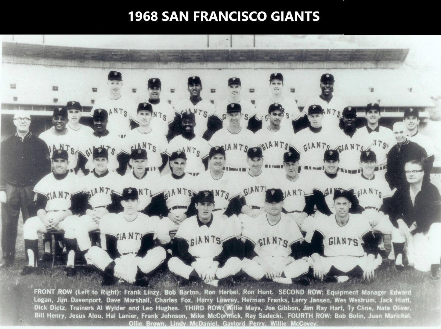 1968 San Francisco Giants Team Magnet Baseball Picture Mlb Bw