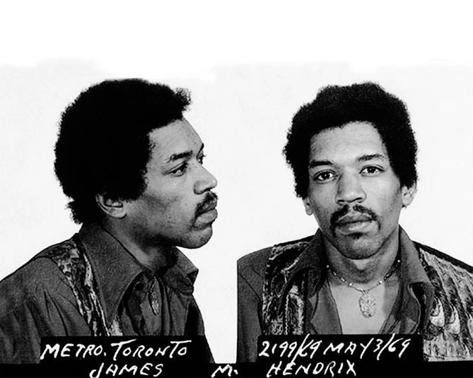 1969 Singer Jimi Hendrix Glossy Mugshot Photo Print Toronto Airport Poster