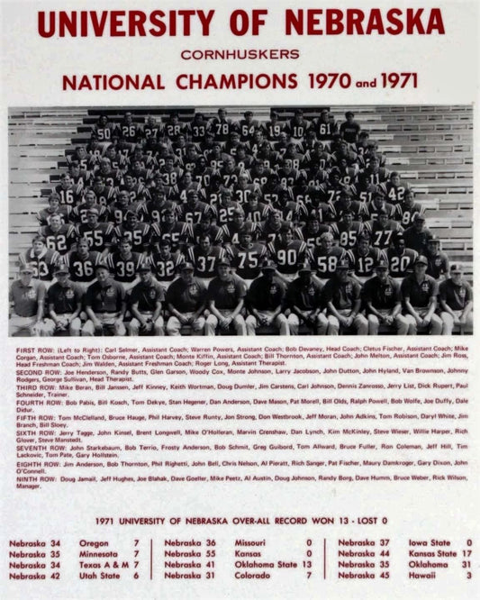 71 Nebraska Cornhuskers Team Photo Picture Ncaa Football Champs