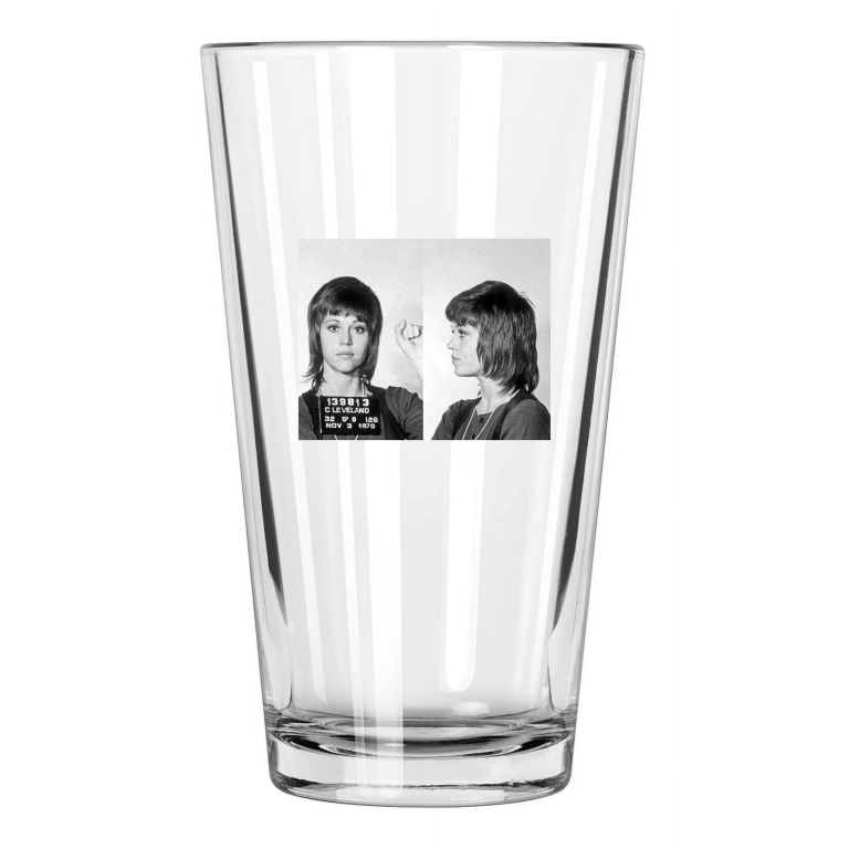 1970 Jane Fonda Mugshot Celebrity Actress Girl Power! Pint Beer Drinking Glass