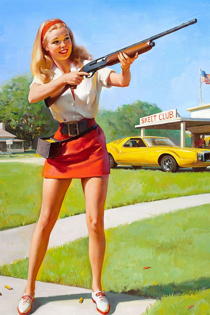 1970S Pinup Girl Skeet Club Shotgun Shooting Keychain