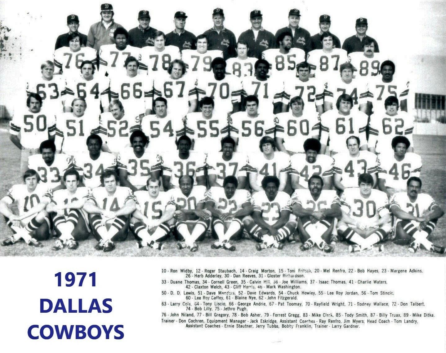 1971 Dallas Cowboys Team Photo Football Picture Nfl Sbvi Champs Bw