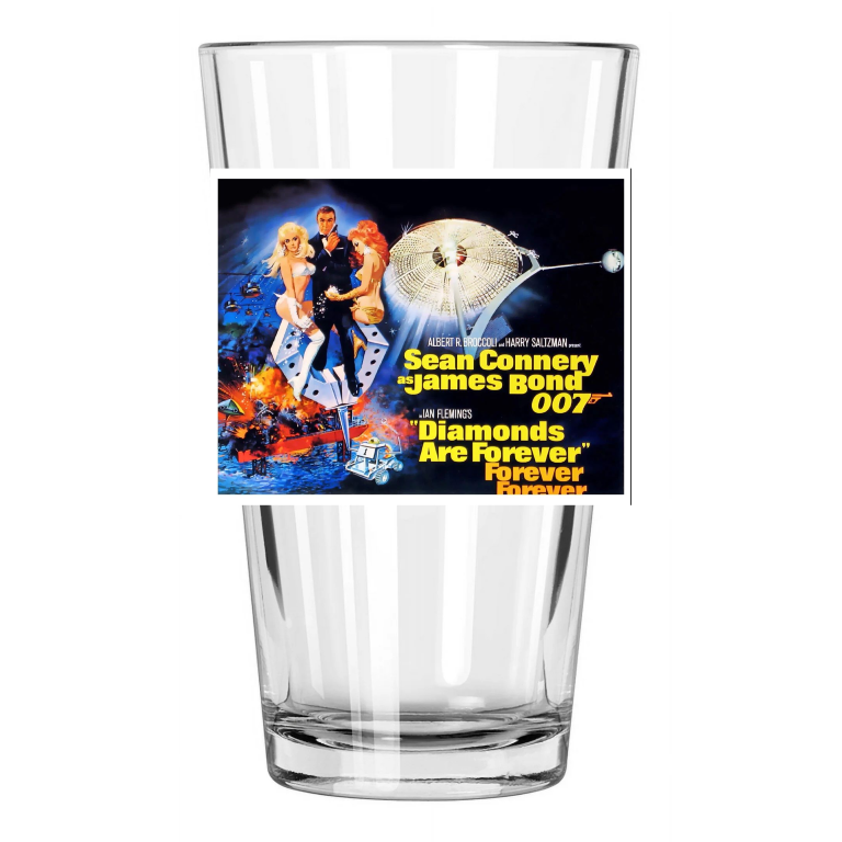 1971 Diamonds Are Forever James Bond 007 Sean Connery Pint Beer Drinking Glass