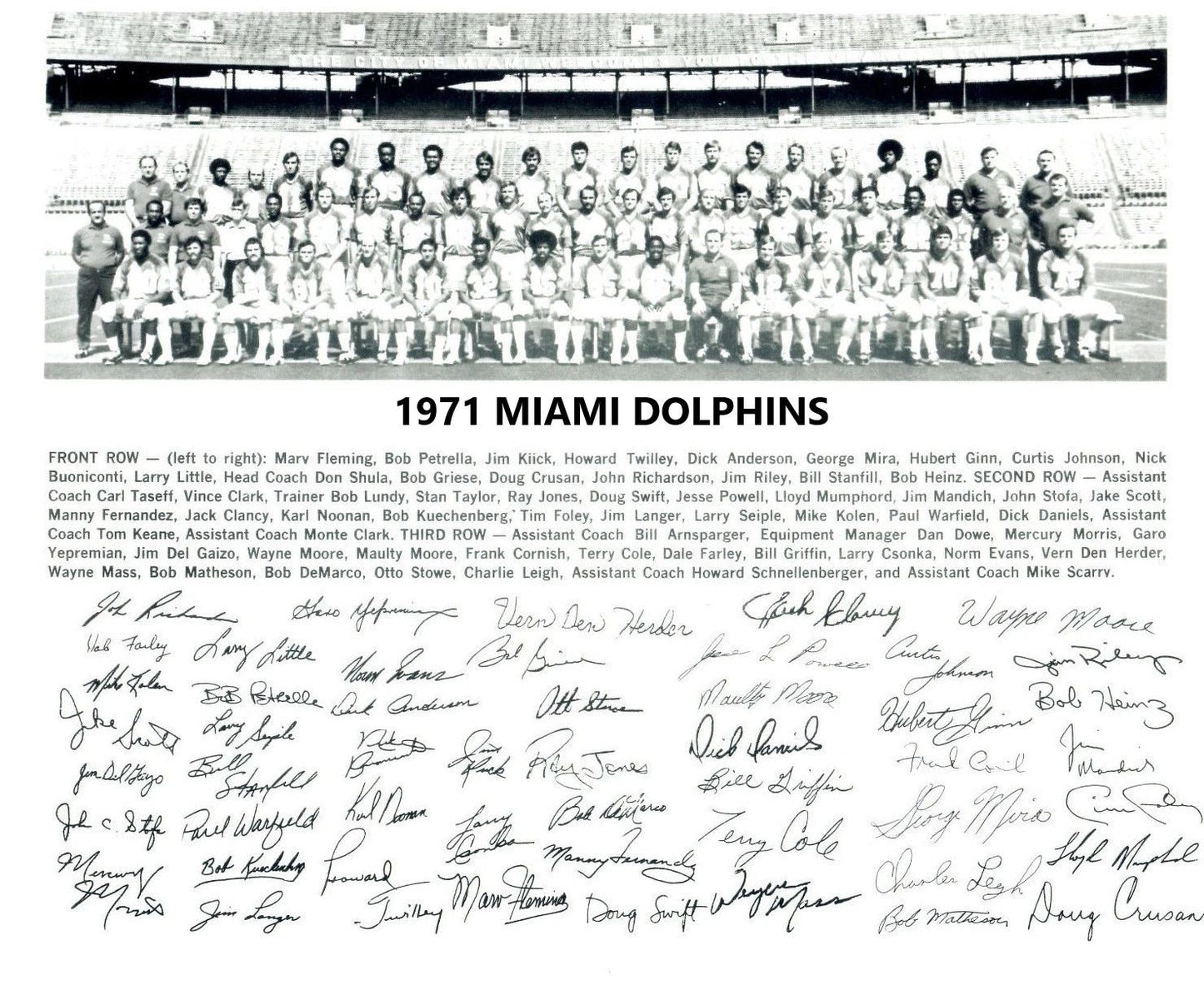 1971 Miami Dolphins Team Photo Picture Nfl Football