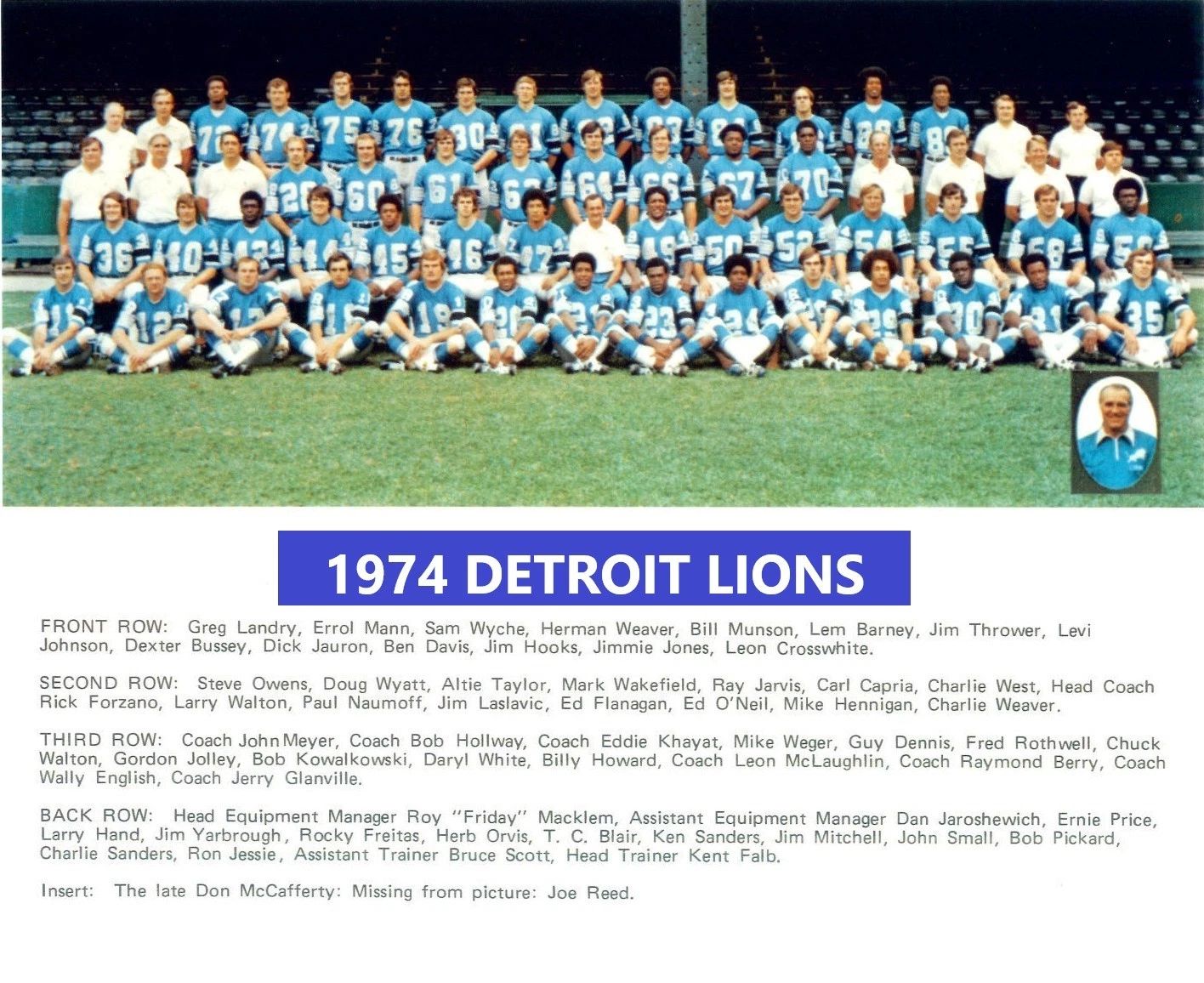 1974 Detroit Lions Team Photo Football Picture Nfl