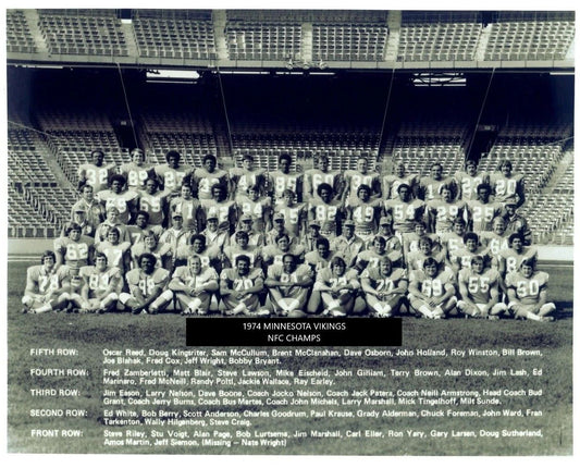 1974 Minnesota Vikings Team Magnet Football Nfl Picture Nfc Champs Bw