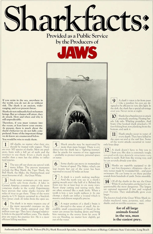 1975 Jaws Movie Martin Brody Quint Great White Shark Ocean 300 PCS Jigsaw Puzzle