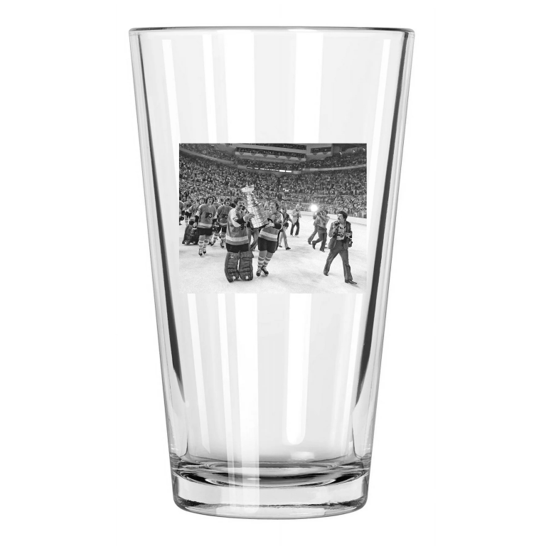 1975 Philadelphia Flyers Bobby Clarke And Bernie Parent Champs Pint Beer Glass
