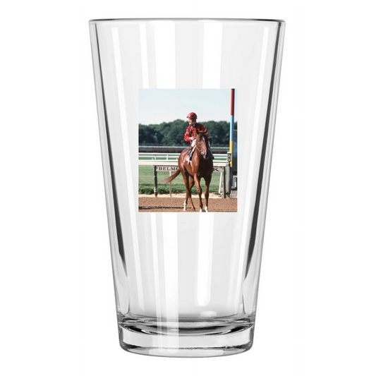 1976 Jockey Ron Turcotte Photo Aeronaut Belmont Stakes Pint Beer Drinking Glass