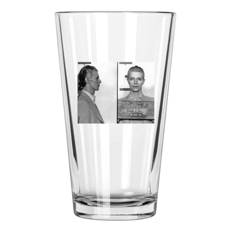 1976 Singer David Bowie Mugshot Photo Rochester, Ny Pint Beer Drinking Glass