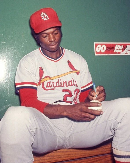 1976 St Louis Cardinals Lou Brock Magnet Signing A Baseball Print Hof 85