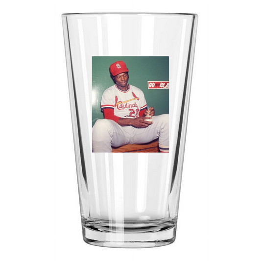 1976 St Louis Cardinals Lou Brock Signing A Baseball Hof 85 Pint Beer Glass