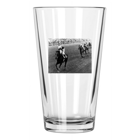 1977 Belmont Stakes Seattle Slew Photo Jean Cruguet Pint Beer Drinking Glass