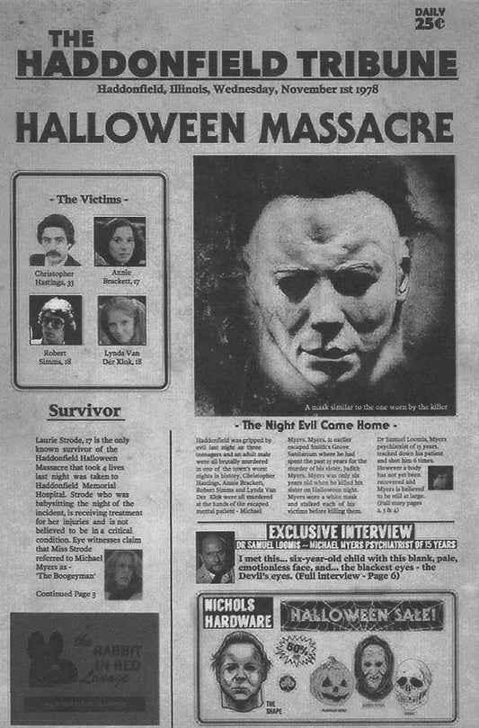 1978 Halloween Haddonfield Tribune Halloween Massacre Michael Myers