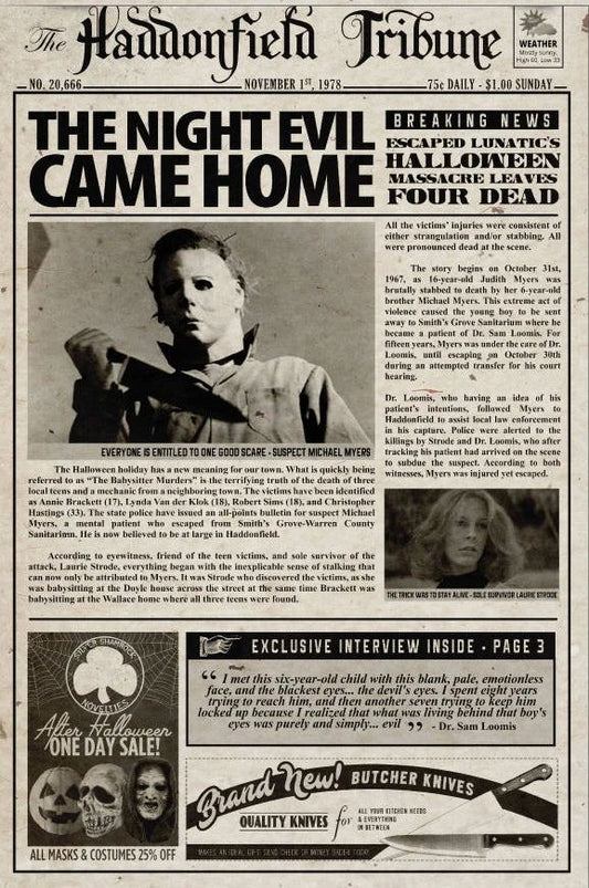 1978 Halloween Haddonfield Tribune The Night Evil Came Home Michael Myers
