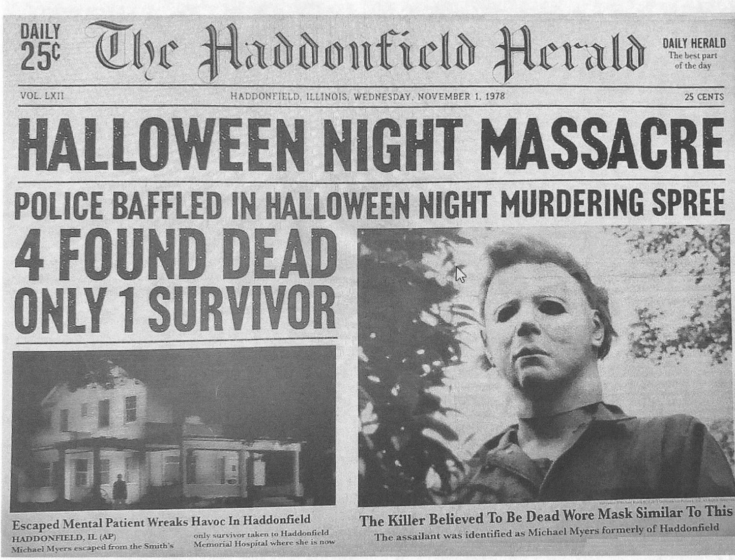 1978 Halloween Michael Myers Haddonfield Herald Night Massacre Mini Keychain
