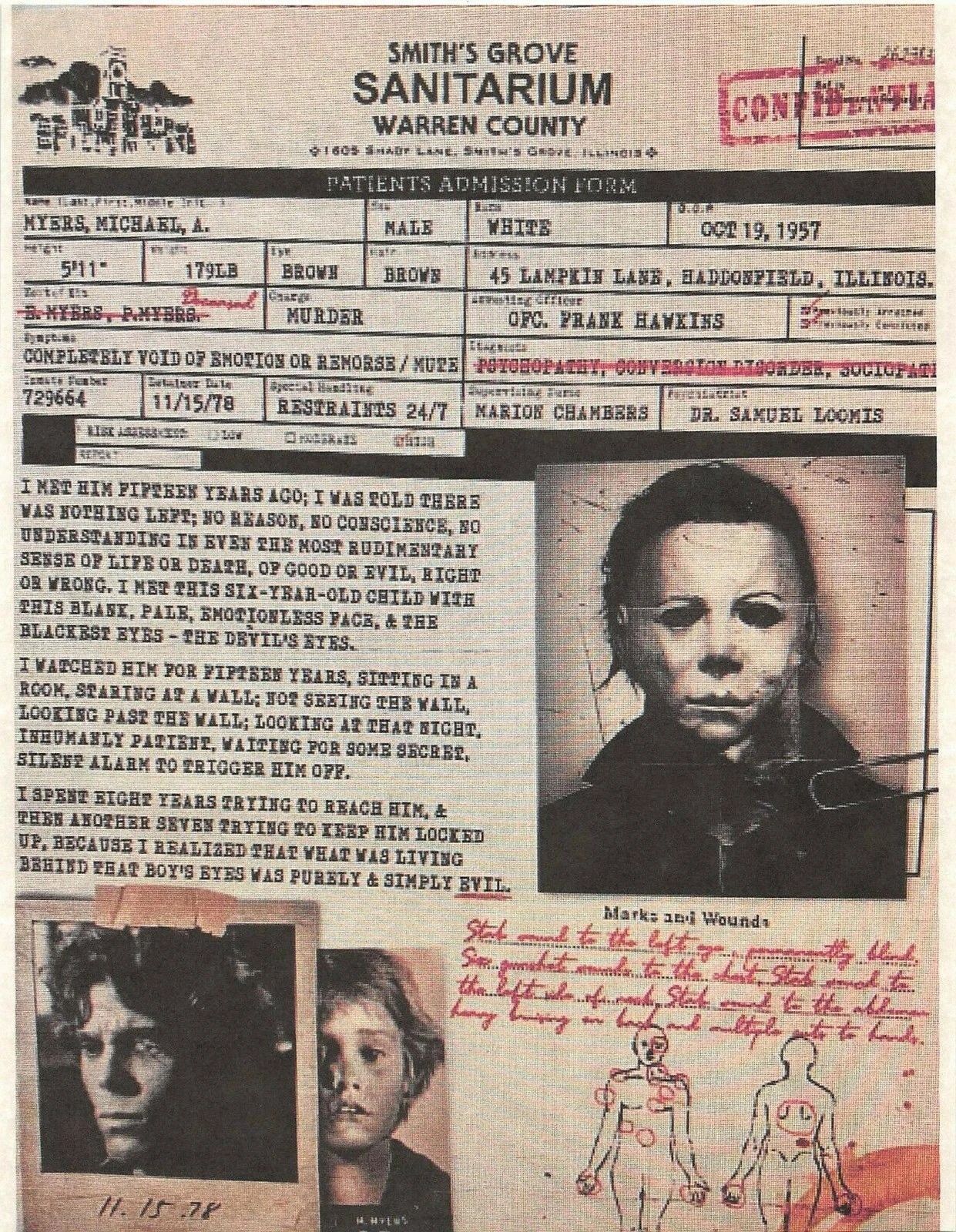 1978 Halloween Smiths Grove Sanitarium Poster Michael Myers Haddonfield
