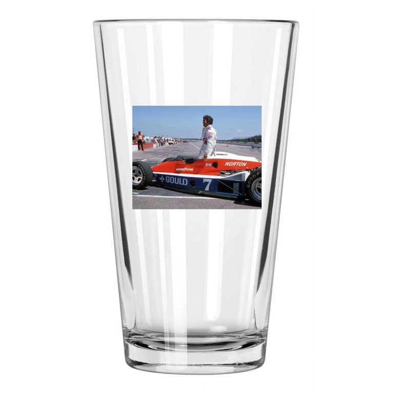 1978 Racecar Driver Mario Andretti Photo Formula One 1 Pint Beer Drinking Glass