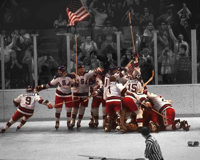 1980 Miracle On Ice Photo Usa Hockey Celebration Spotlight Poster