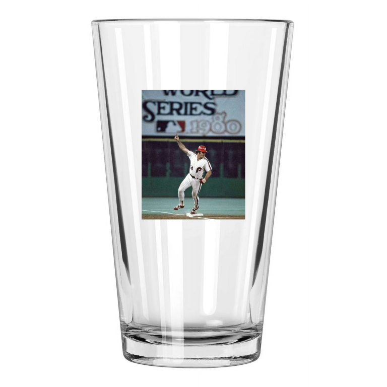 1980 Philadelphia Phillies Pete Rose Photo World Series Pint Beer Drinking Glass