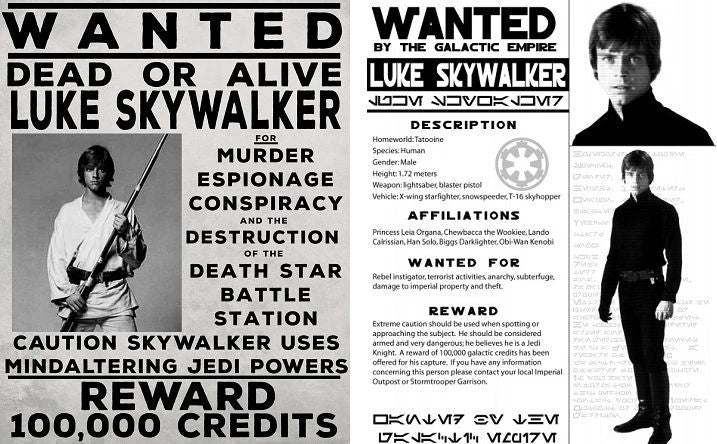 1980 Star Wars Lot Of 2 Luke Skywalker Wanted Keychain Prop Replicas Mark Hamill