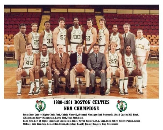 1981 Boston Celtics Glossy Photo Red Auerbach And Larry Bird, Nba Champions