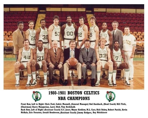 1981 Boston Celtics Glossy Magnet Red Auerbach And Larry Bird, Nba Champions