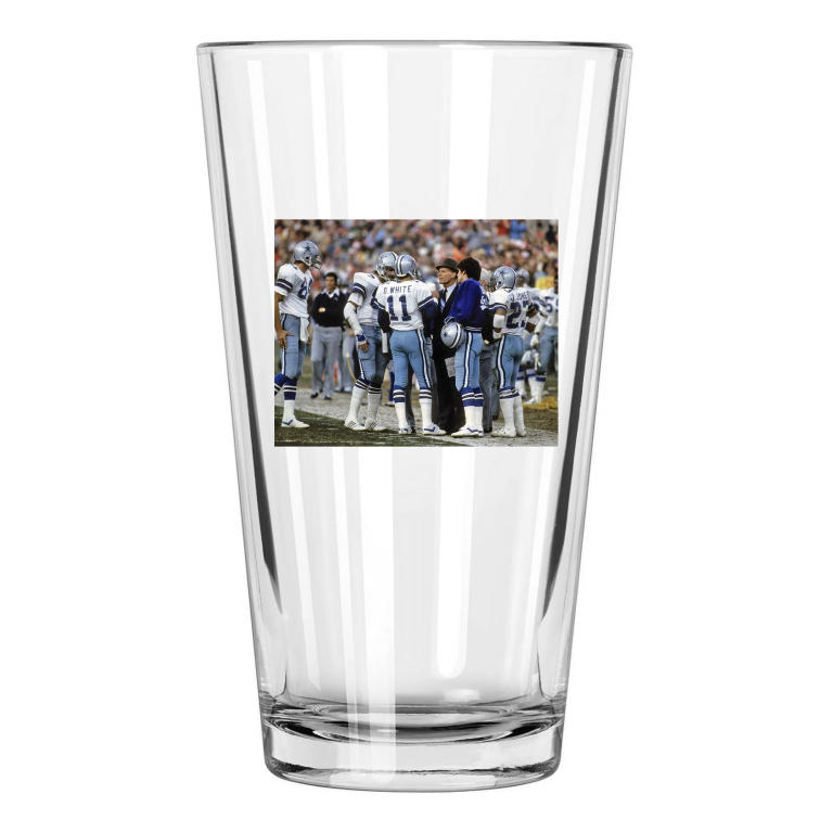1981 Dallas Cowboys Tom Landry And Danny White Photo 2 Pint Beer Drinking Glass