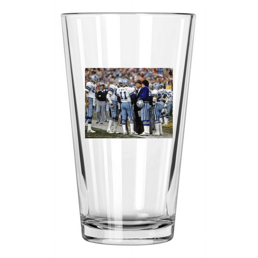 1981 Dallas Cowboys Tom Landry And Danny White Photo 2 Pint Beer Drinking Glass
