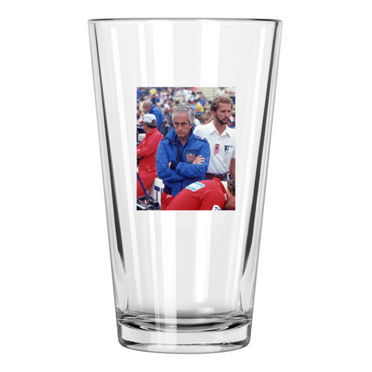 1982 Race Car Owner Roger Penske Photo Indianapolis 500 Pint Beer Drinking Glass