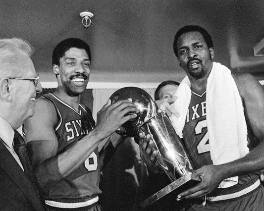 1983 Philadelphia 76Ers Champions Glossy Magnet Dr J And Moses Malone Print