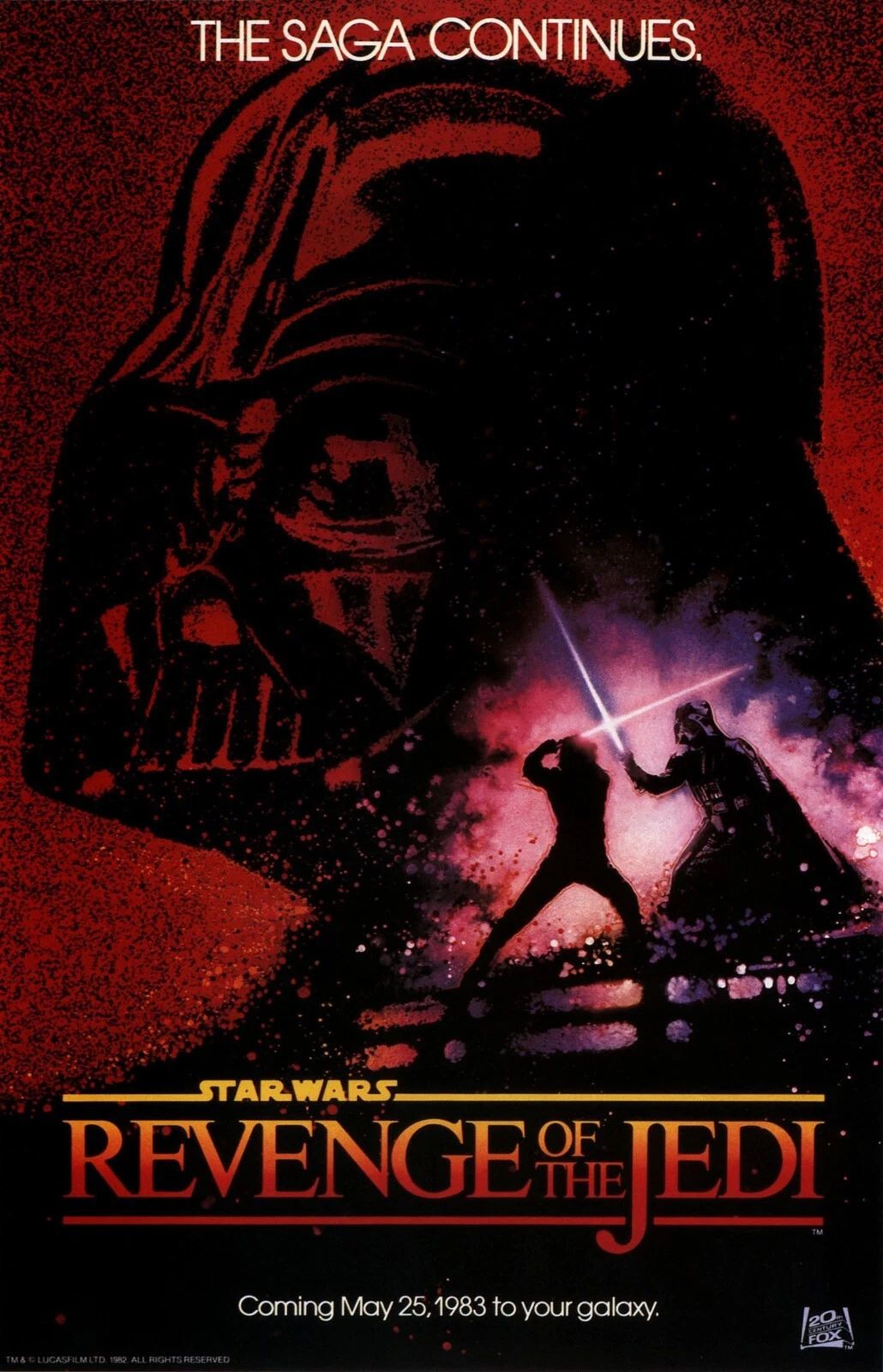 1983 Star Wars Vi Return Of The Jedi 40Th Movie Poster Vader & Luke 1