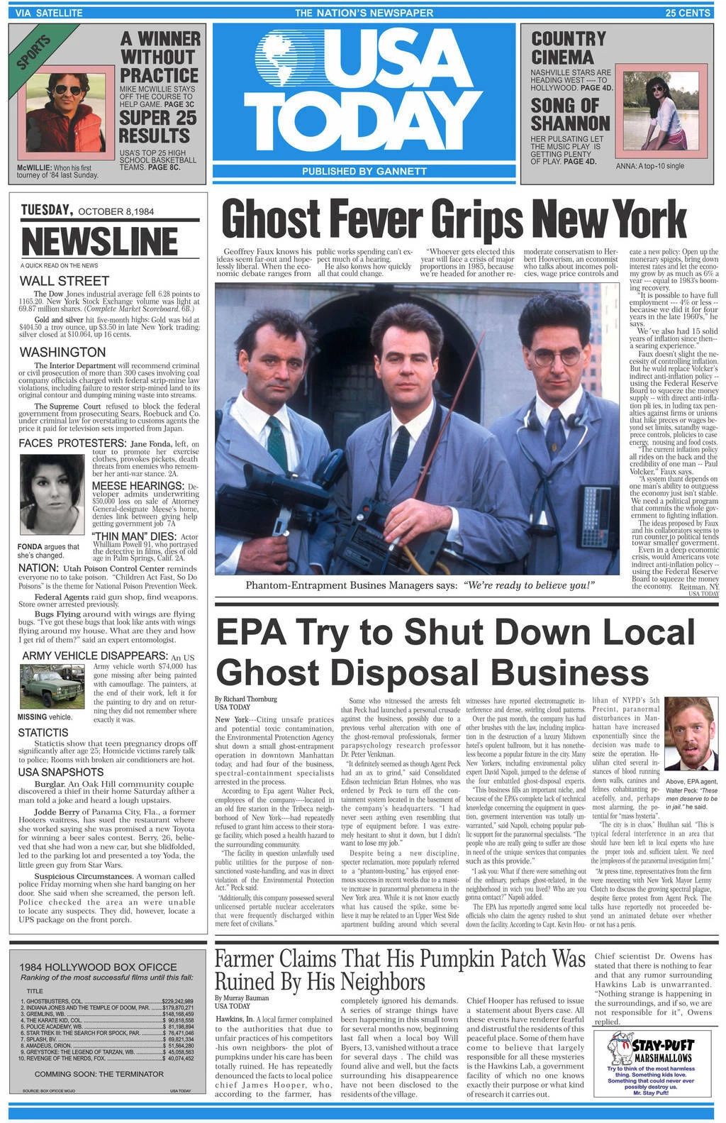 1984 Ghostbusters Usa Today Magnetprint Venkman Egon Ray Winston