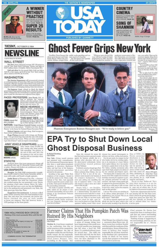 1984 Ghostbusters Usa Today Posterprint Venkman Egon Ray Winston