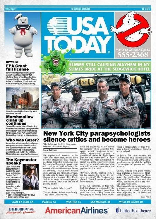 1984 Ghostbusters Usa Today Poster Print Venkman Egon Ray Winston Stay Puft