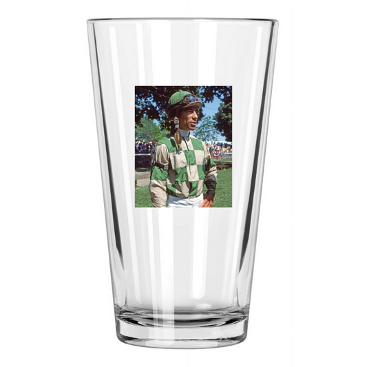 1984 Jockey Laffit Pincay Jr Photo Horse Racing Hof 78 Pint Beer Drinking Glass