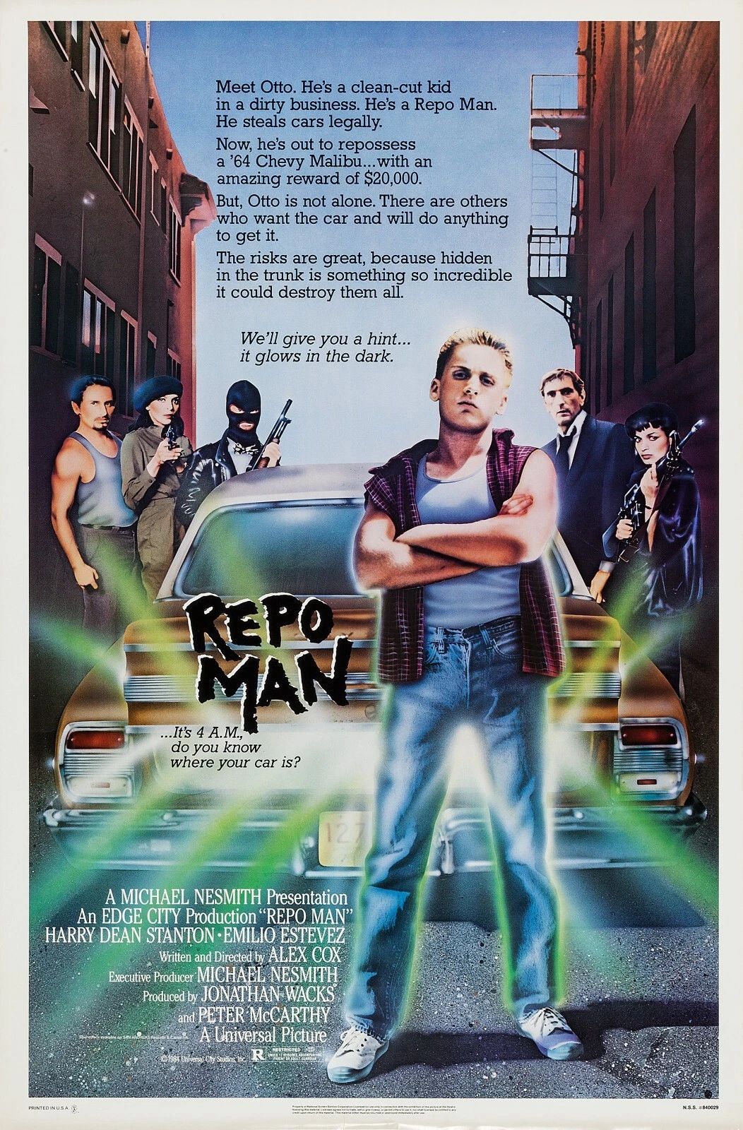 1984 Repo Man Movie Poster Emilio Estevez Harry Dean Stanton Otto