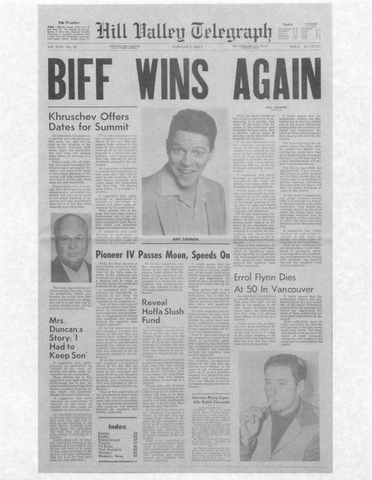 1985 Back To The Future Hill Valley Telegraph Biff Wins Again Replica