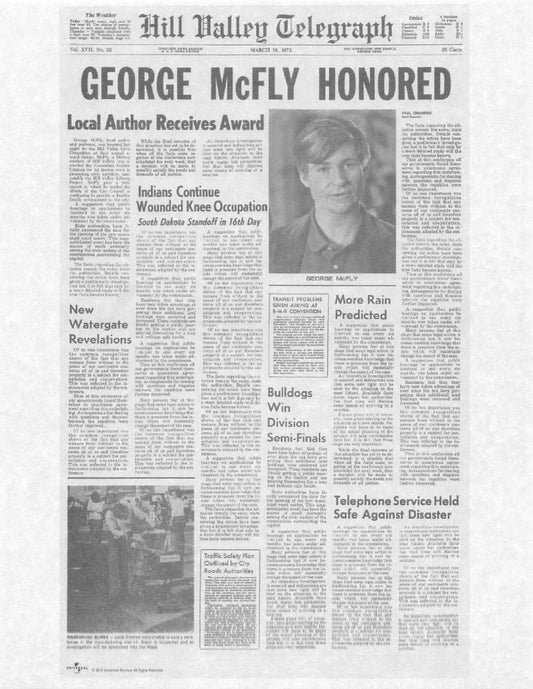1985 Back To The Future Hill Valley Telegraph George Mcfly Honored Replica