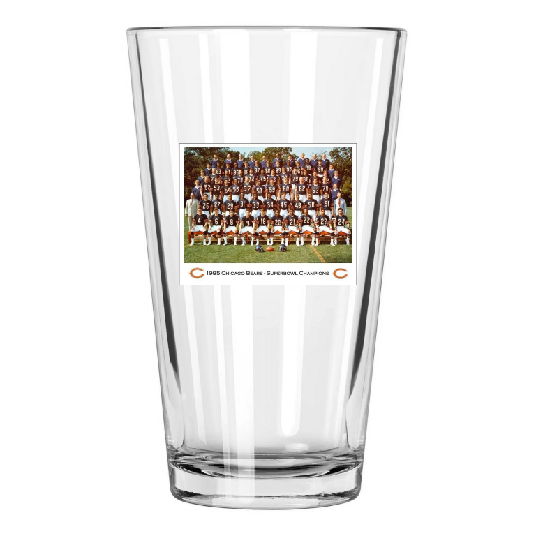 1985 Chicago Bears Team Photo Superbowl Champs Roster Pint Beer Drinking Glass