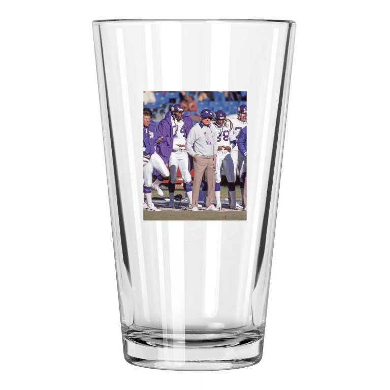 1985 Minnesota Vikings Bud Grant Photo Hof 94 Pint Beer Drinking Glass