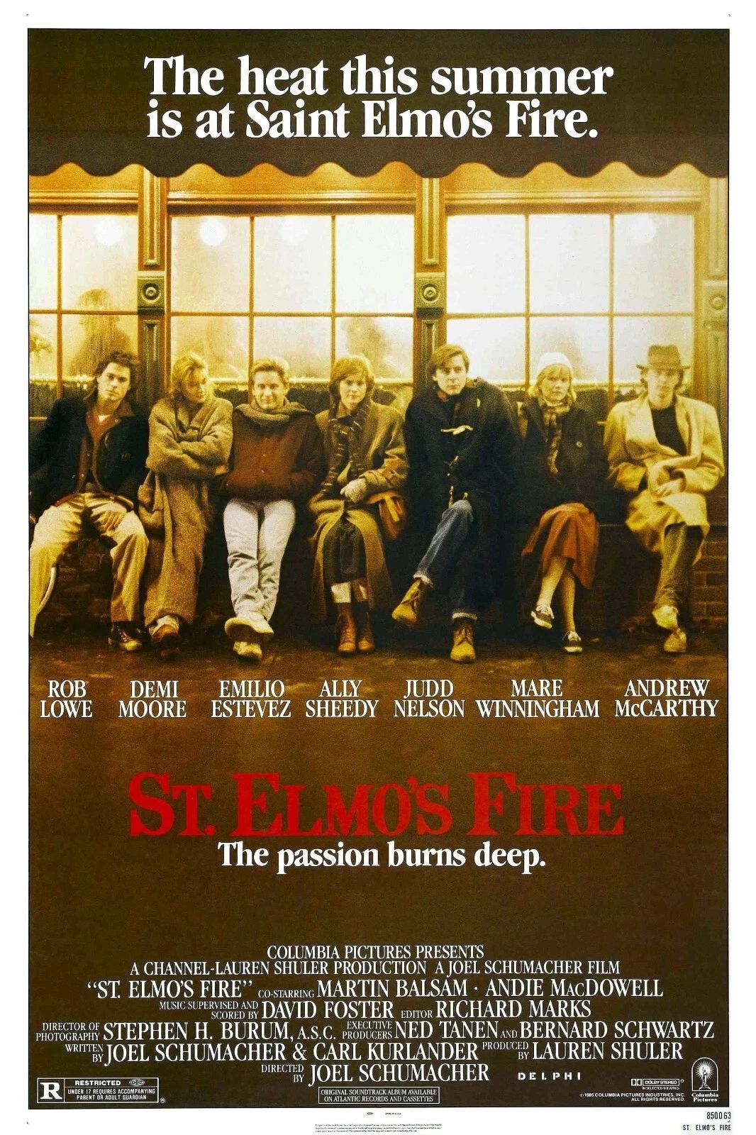1985 St. Elmos Fire Movie Poster Emilio Estevez Rob Lowe Demi Moore
