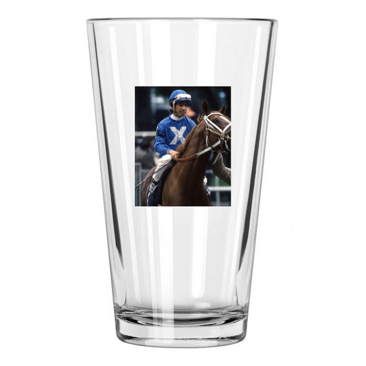 1986 Jockey Laffit Pincay Jr Photo Horse Racing Hof 78 Pint Beer Drinking Glass