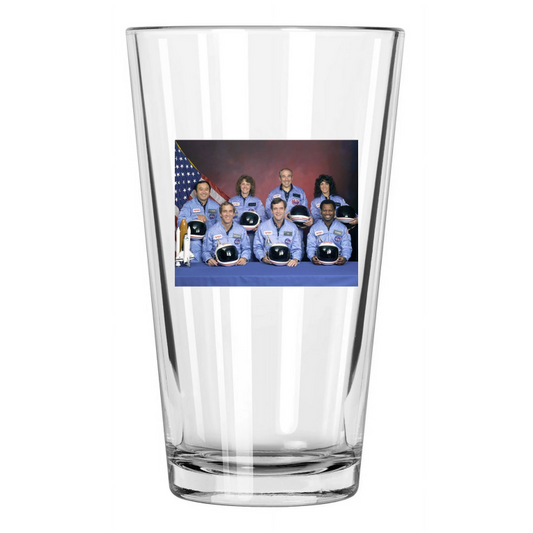 1986 Space Shuttle Challenger Crew Photo Nasa Sts 51L Pint Beer Drinking Glass