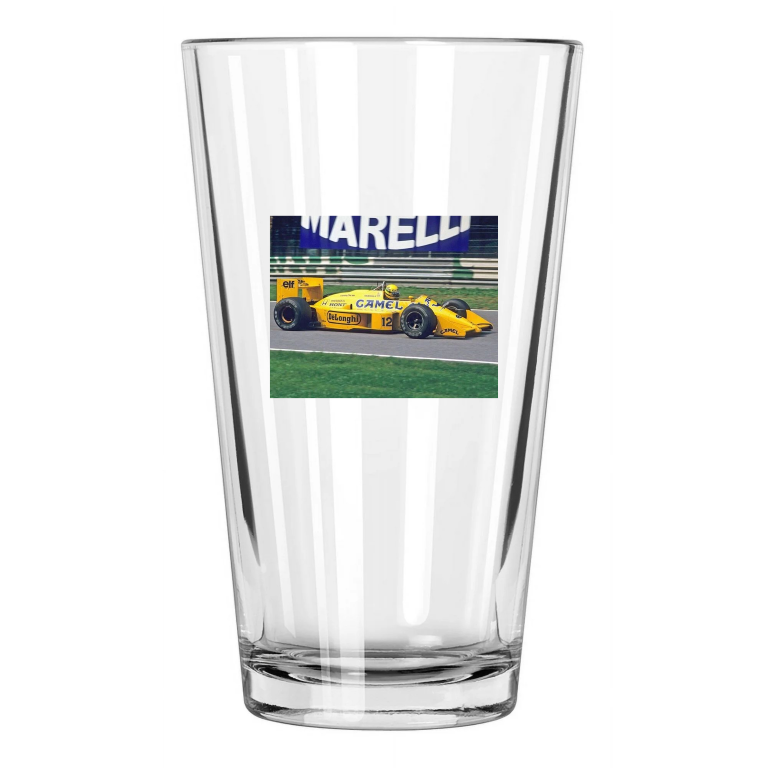 1987 F1 Racecar Driver Ayrton Senna Photo Formula One 1 Pint Beer Drinking Glass