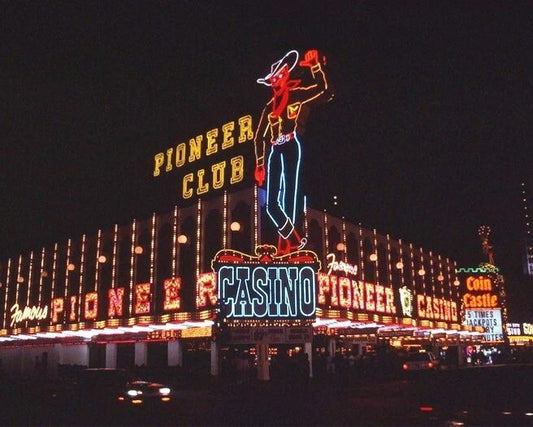 1987 Las Vegas Pioneer Club Glossy Keychain Casino Print Downtown Keychain