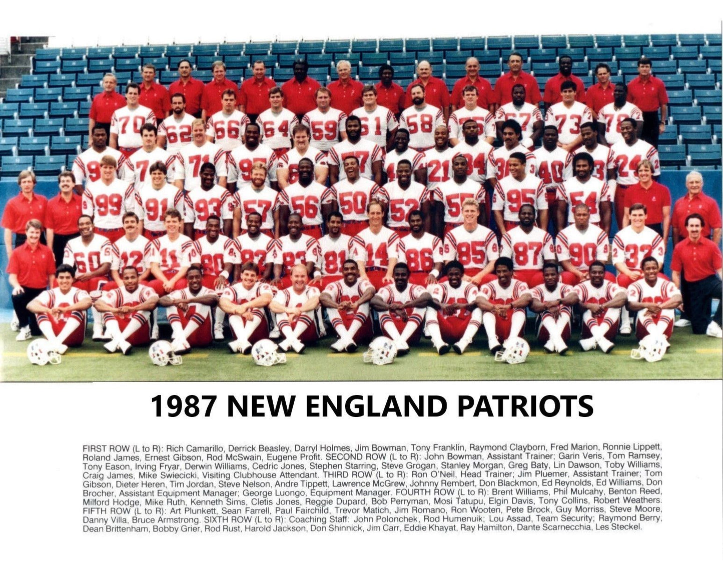 1987 New England Patriots Team Photo Football Picture Nfl