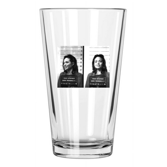1988 Angelina Jolie Mugshot Photo Movie Actress Pint Beer Drinking Glass